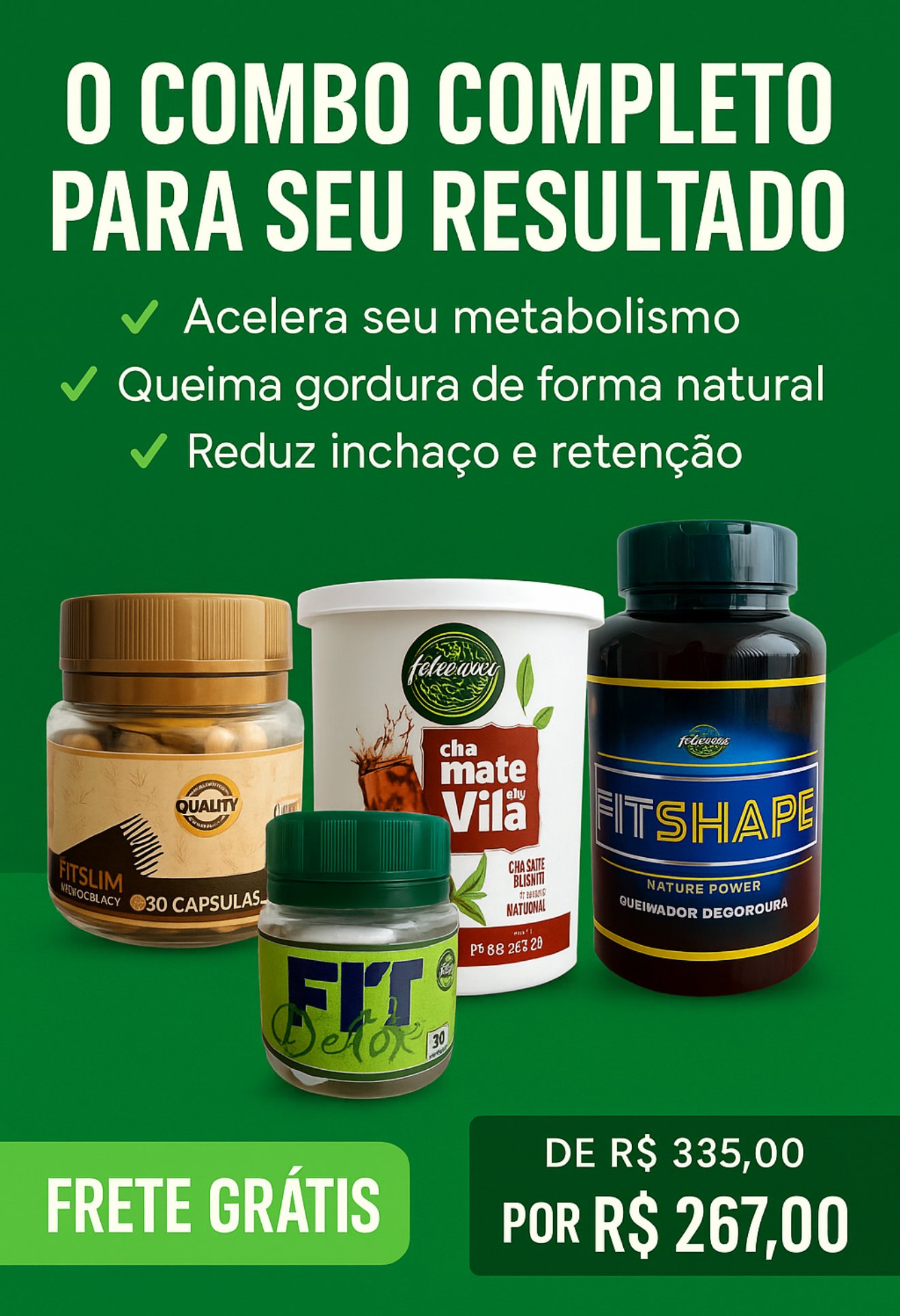 Fitslim Turbo Black + Fitdetox + Fitshape - GRATIS Cha detox